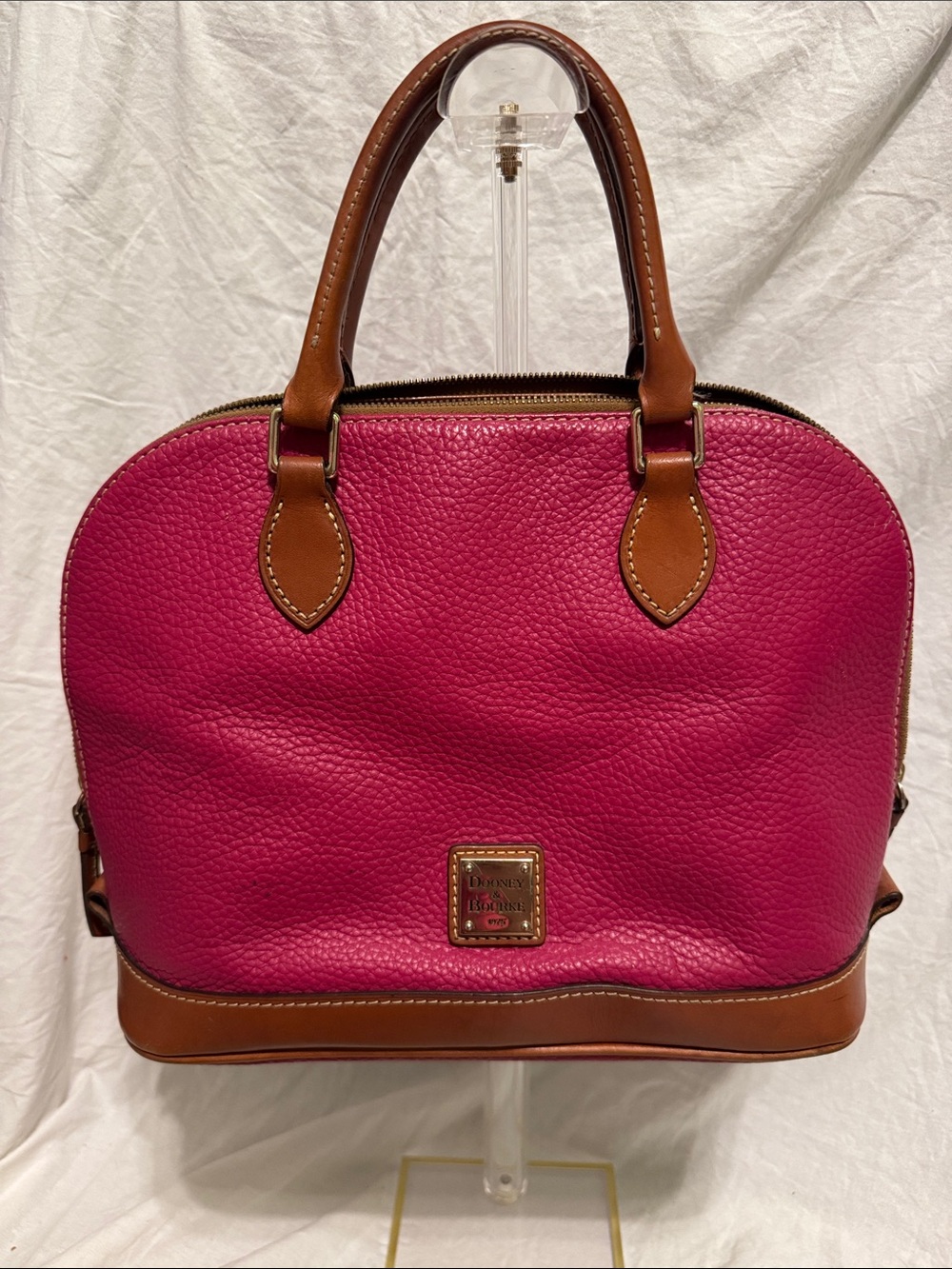Dooney & Bourke Fuchsia Leather Satchel with Brown Trim